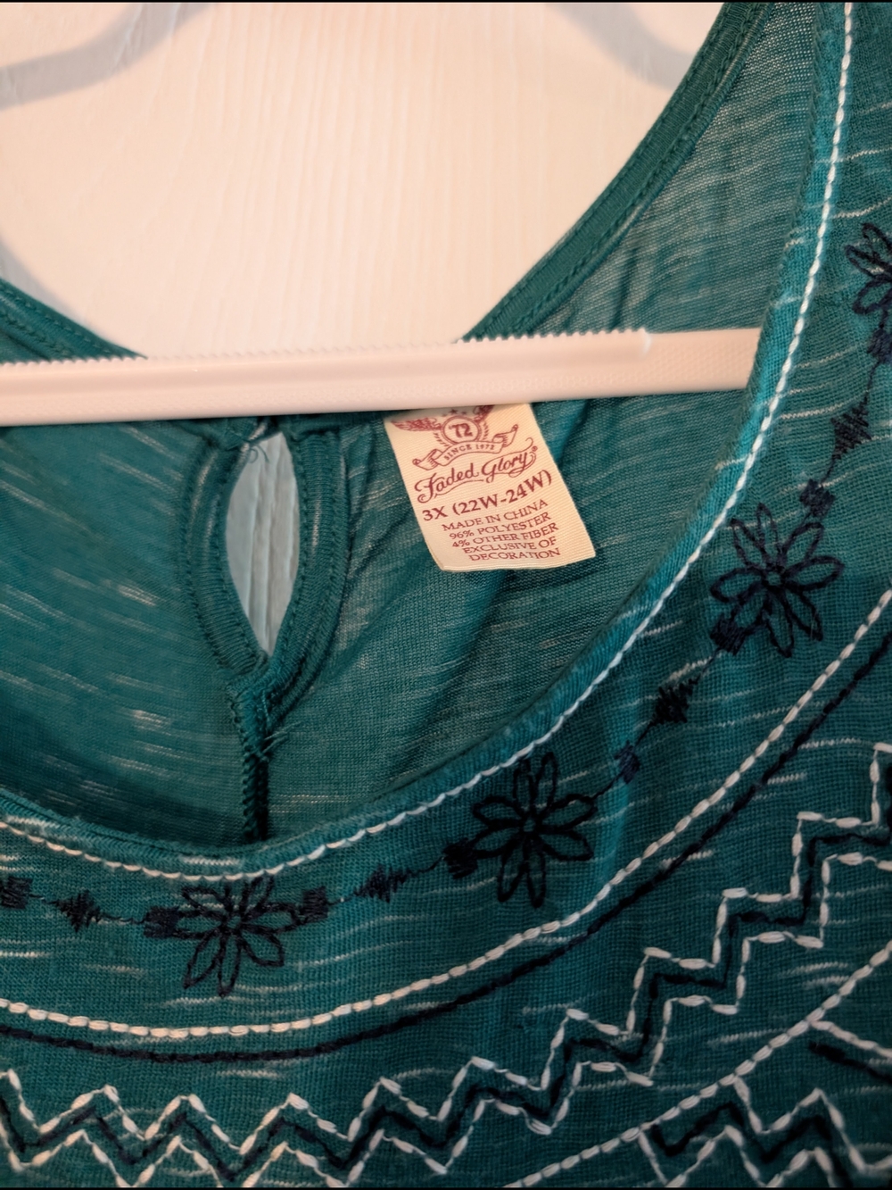 Faded Glory Teal Embroidered Sleeveless Swing Dress - Picture 2 of 3